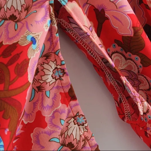 SOLD OUT Bohemian Red Peacock Floral Gypsy Kimono Long Maxi Coverup Duster Robe - Picture 8 of 11